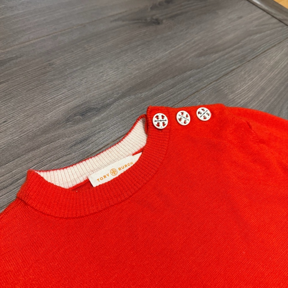 Tory Burch Orange-Red Sweater with Button Details - Picture 2 of 6
